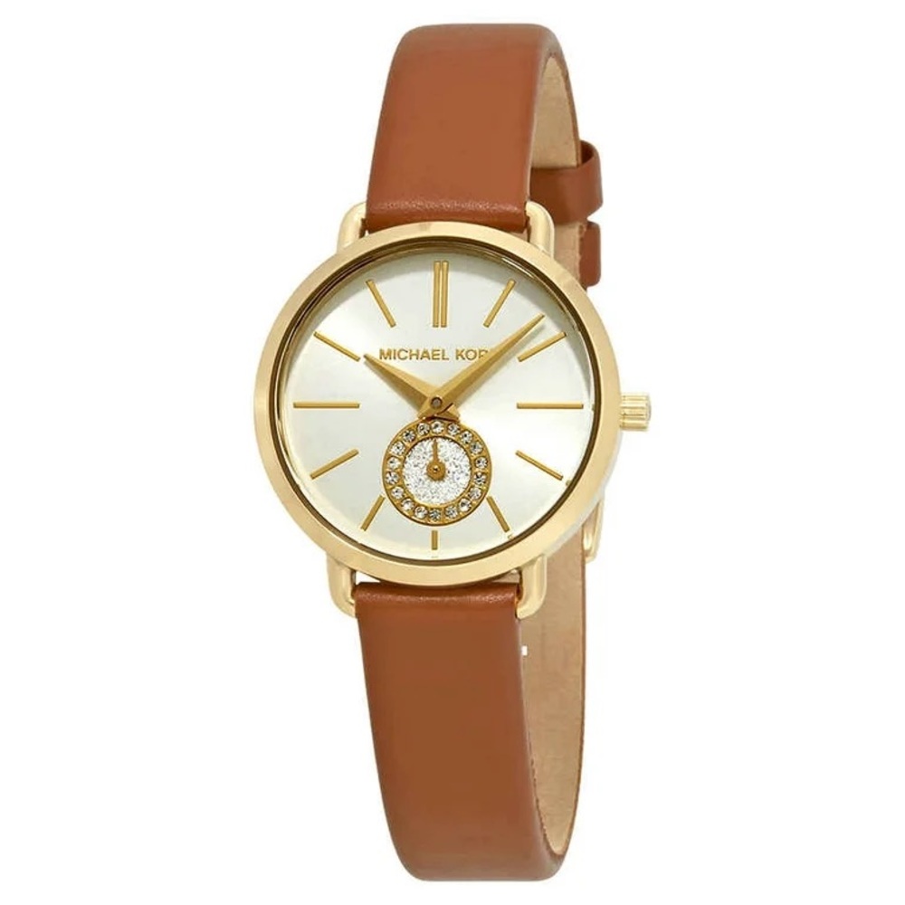 NIB Michael Kors Petite Portia Gold-Tone Leather Women's Watch🍒